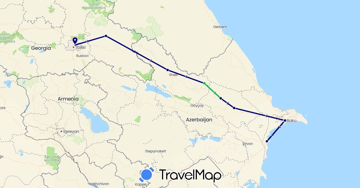 TravelMap itinerary: driving, bus in Azerbaijan, Georgia (Asia)